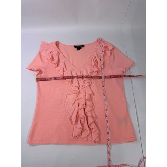 Lauren Ralph Lauren Pink Ruffle V-Neck Short Sleeve Sweater - Size L - Picture 5 of 6